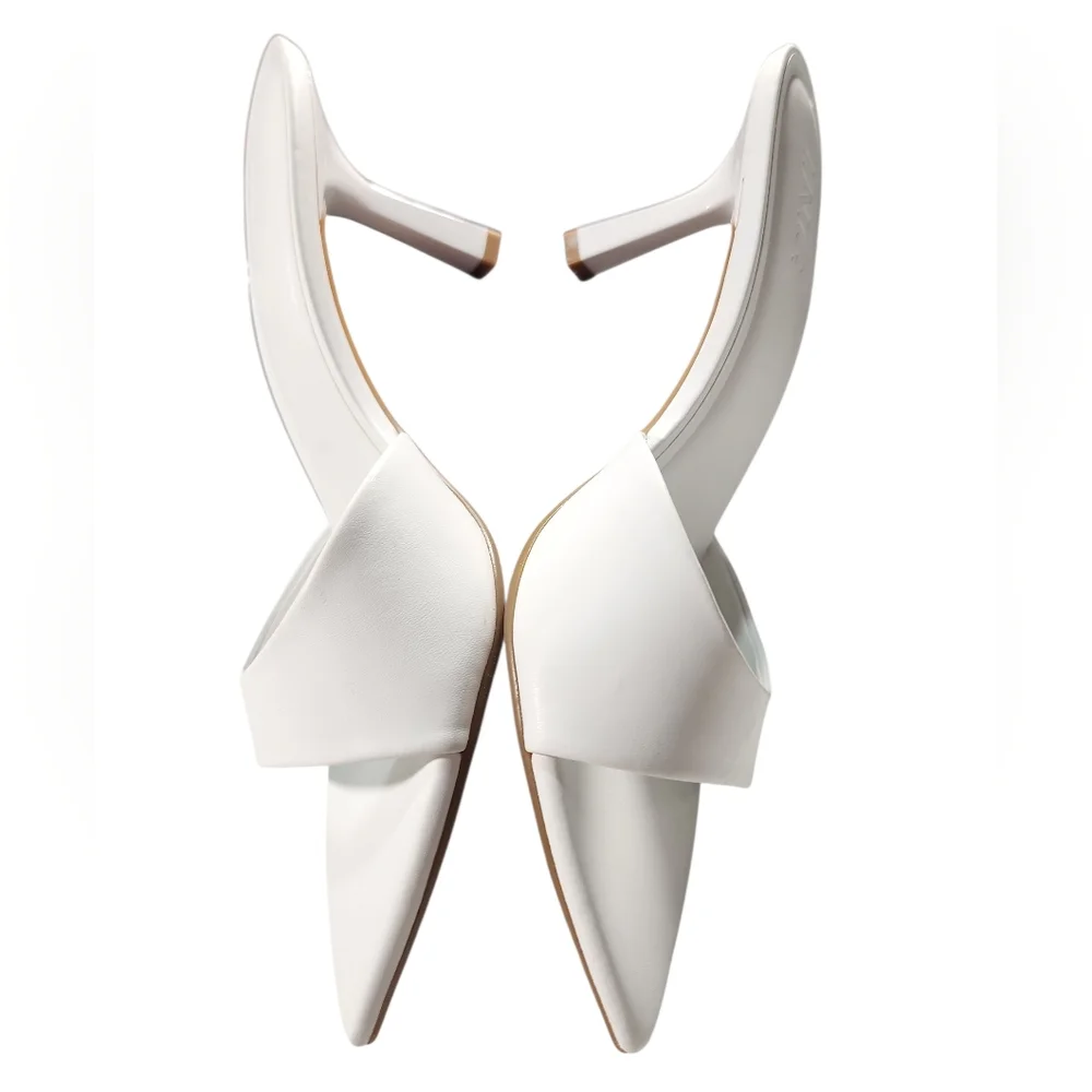 INC Basaaria White Leather Heeled Mules Pointed Toe Sandals Size 7 - Picture 2 of 11